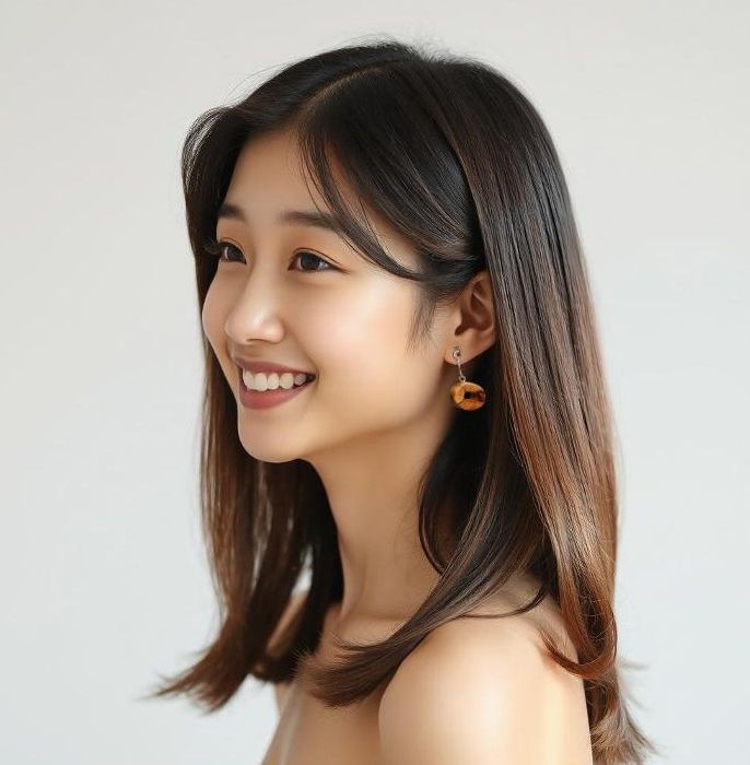 Femme Asiatique avec les Cheveux lissés et les boucles d'oreilles Créoles Léandra, Koala Shop bijoux bois