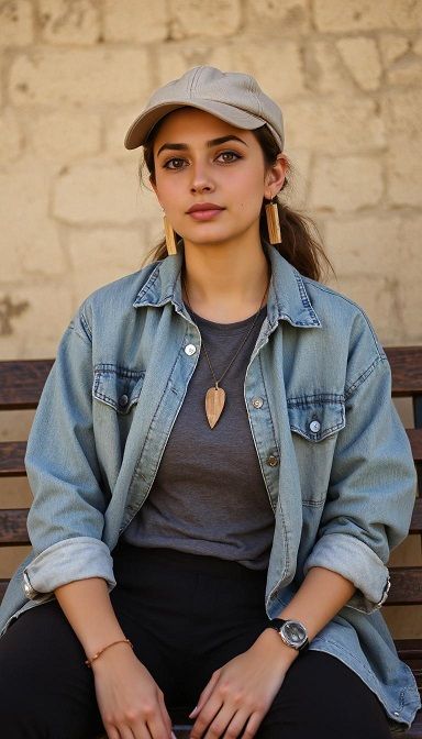 Chemise en jean, casquette et bijoux bois Koala Shop