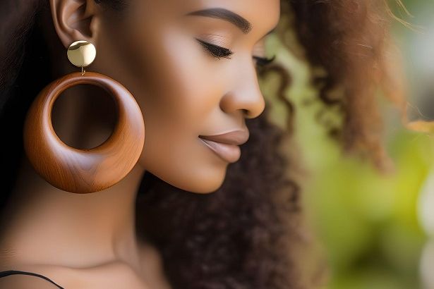 Femme portant des créoles en bois koala shop bijoux