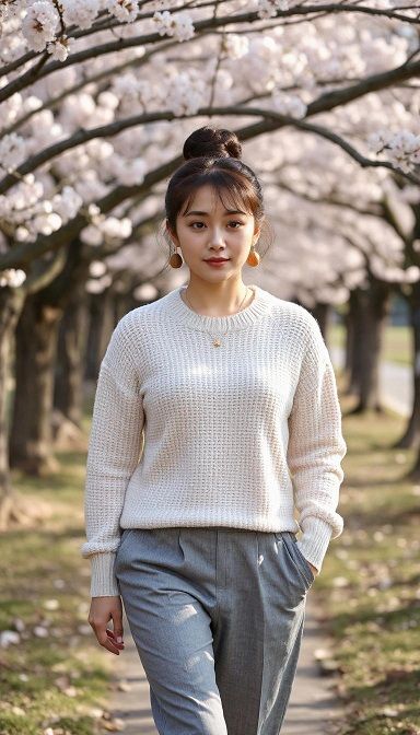 Pantacourt avec pull, chignon et Bijoux Bois Koala Shop