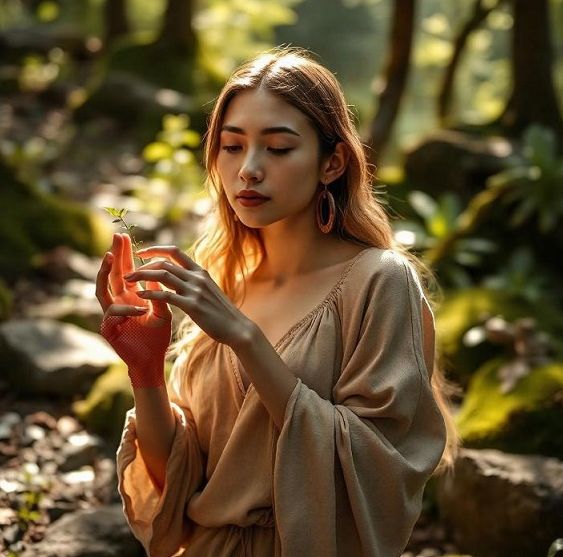 Femme dans la nature en pleine connexion sensorielle, bijoux Koala Shop