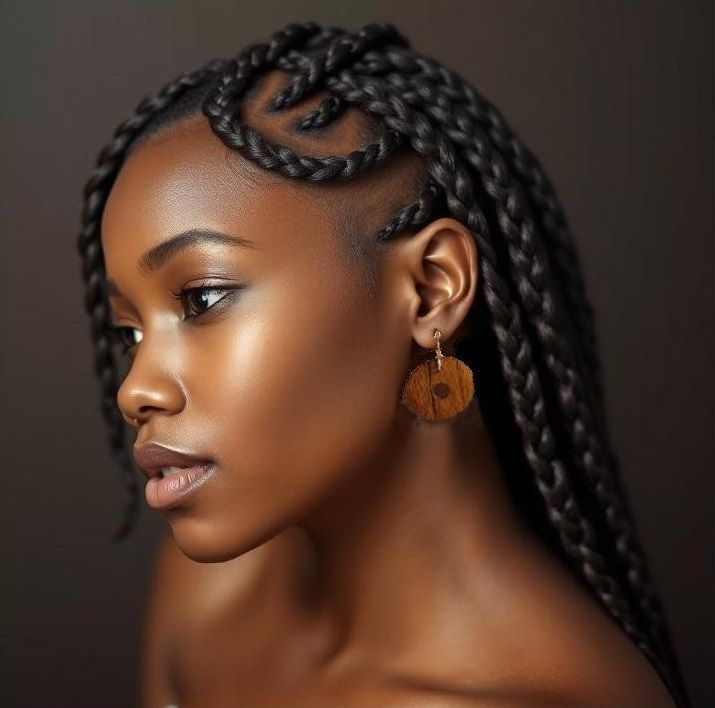 Femme Métisse avec des tresses et des Boucles d'oreilles Créoles Enora, Koala Shop Bijoux bois