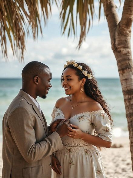 Couple heureux avec des boucles d'oreilles créoles en bois Koala Shop Bijoux
