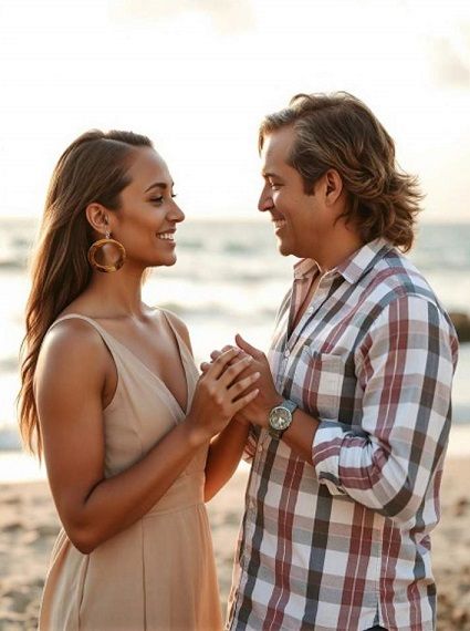 Couple amoureux avec des boucles d'oreilles créoles en bois Koala Shop Bijoux
