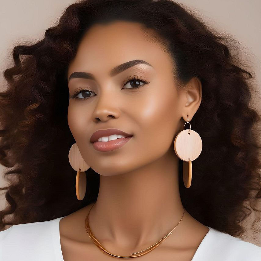 Femme portant des boucles d'oreilles en bois