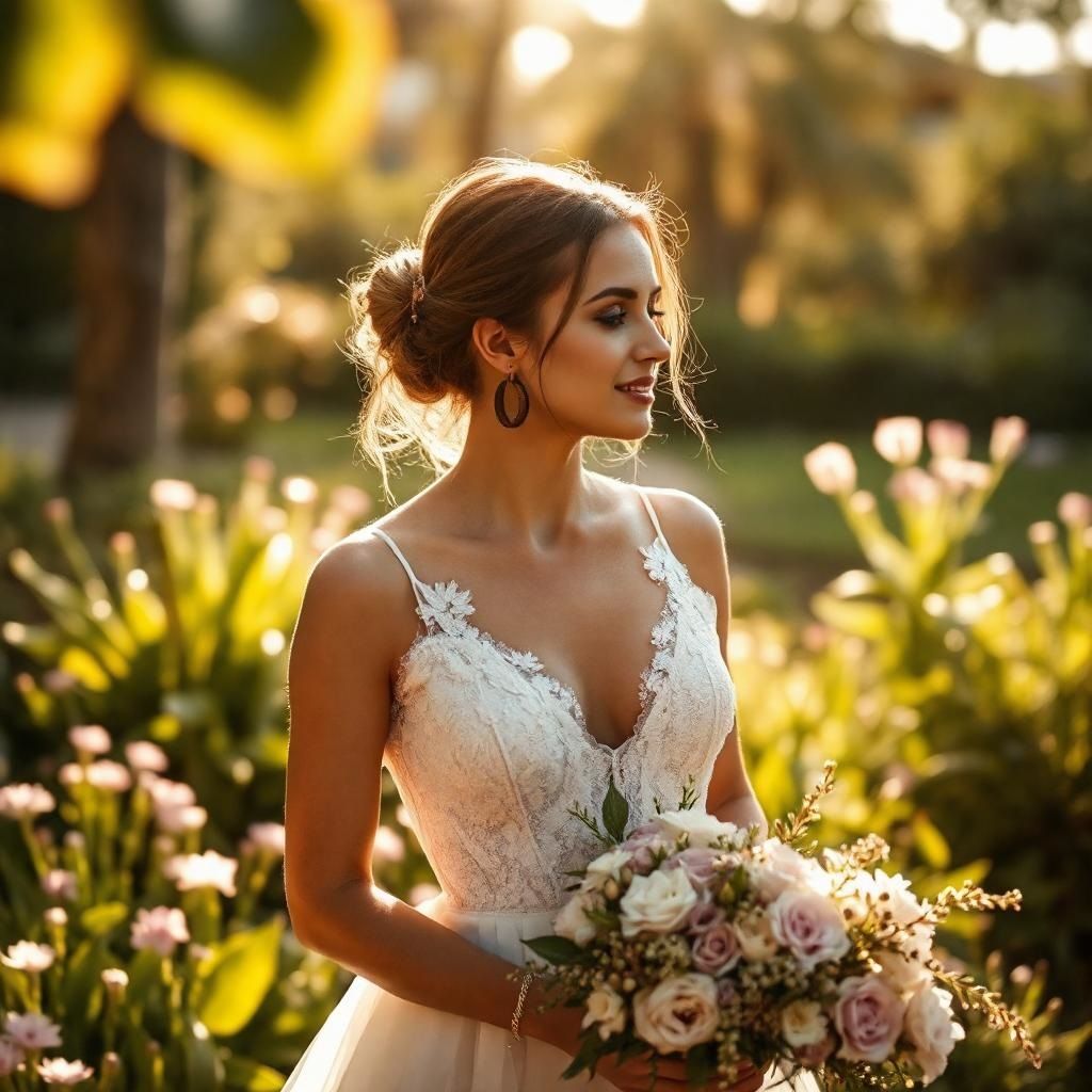 Femme en robe de mariée avec des créoles en bois Koala Shop pour les noces