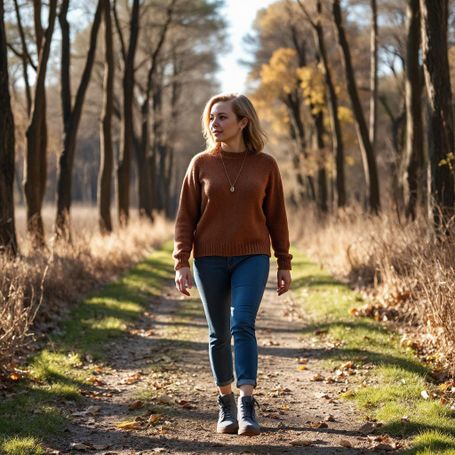 Pull en laine marron avec pantalon bleu et bottes et bijoux en bois Koala Shop