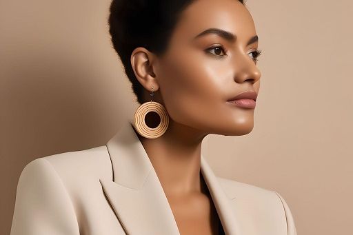 Femme métisse avec créoles en bois, bijoux Koala Shop
