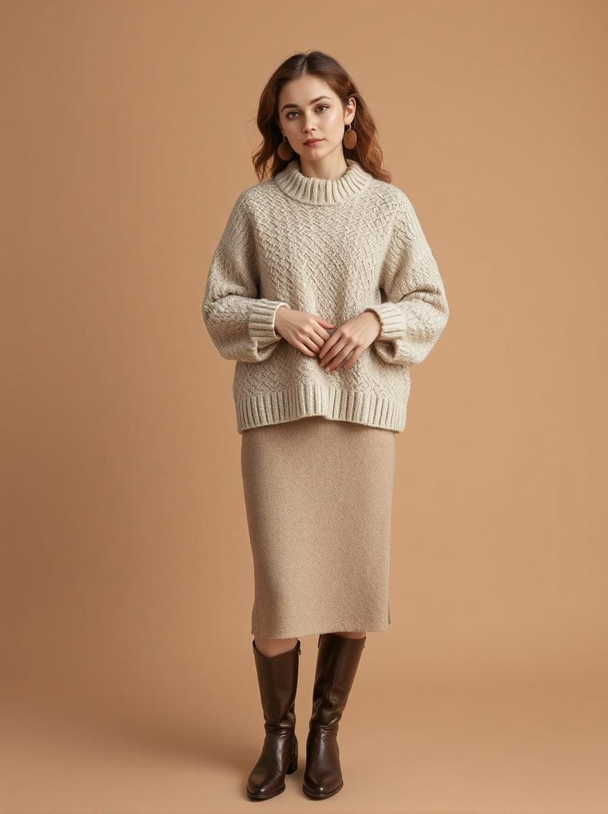 Pull oversize avec des bottes et des boucles d'oreilles Créoles Koala Shop bijoux
