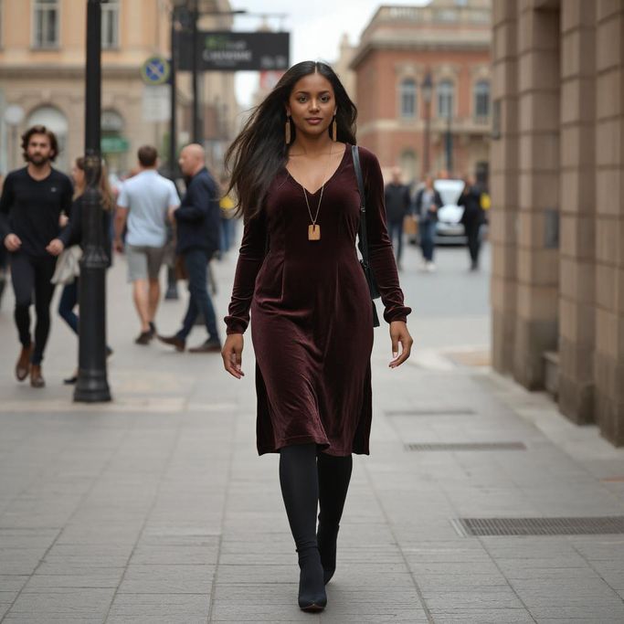Robe mi-courte, collant et talons avec bijoux en bois Koala Shop